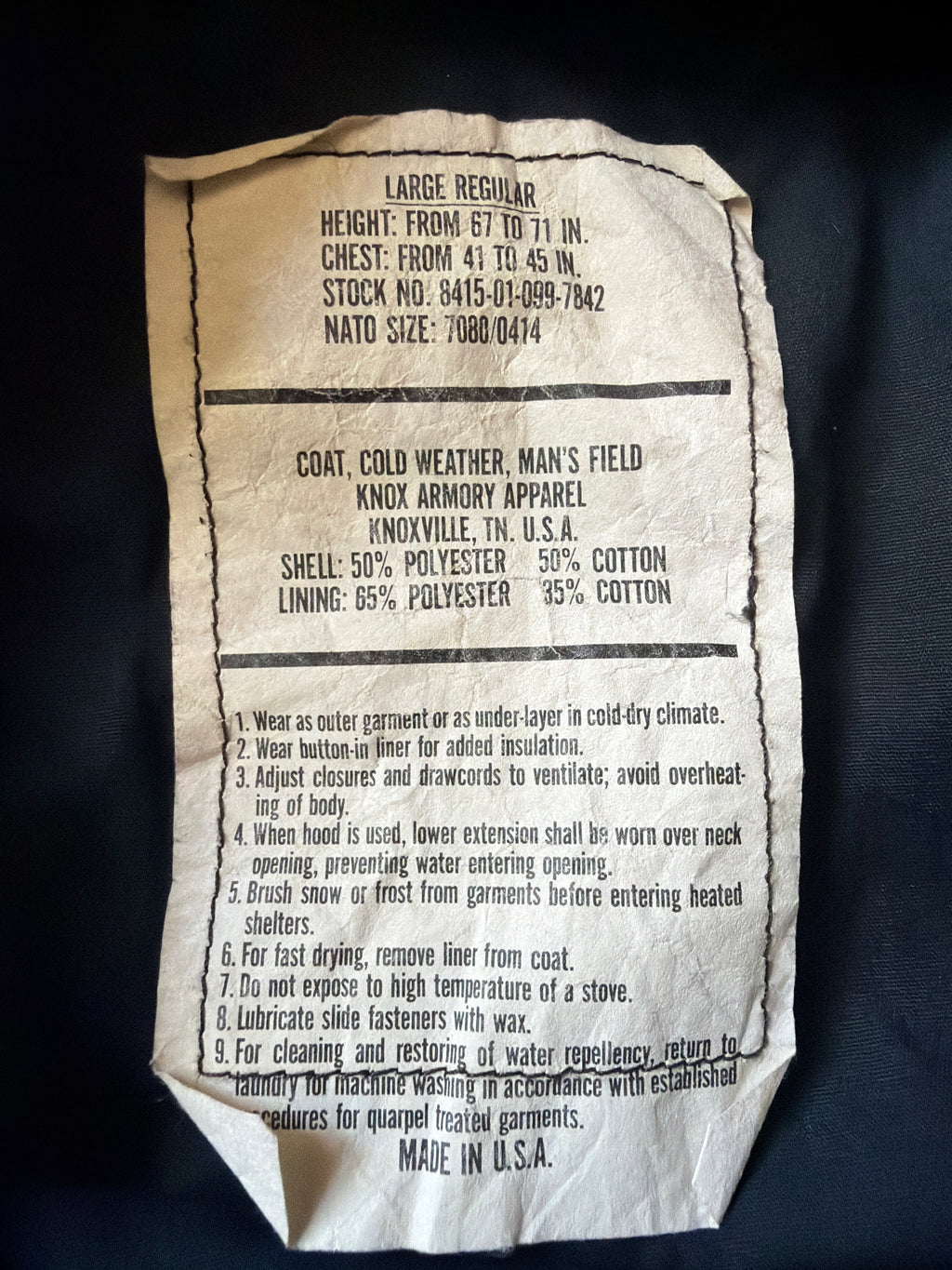 Knox Armory M65 Field Jacket Black – Vintage – Size Large